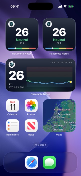Bitcoin Barometer widget on the iPhone Home Screen